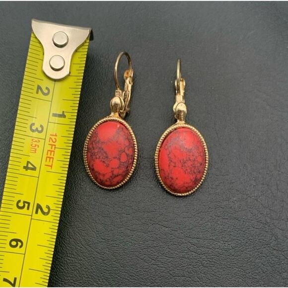 Vintage Monet Gold Tone Red Stone Clip Earrings Signed - Picture 3 of 4